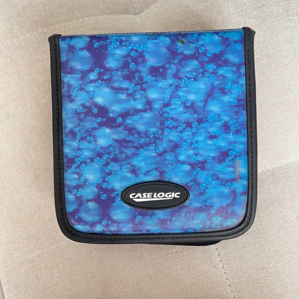 Y2K CD Case reflective blue water drops Holds 2000s 32 CDs DVD Retro Case